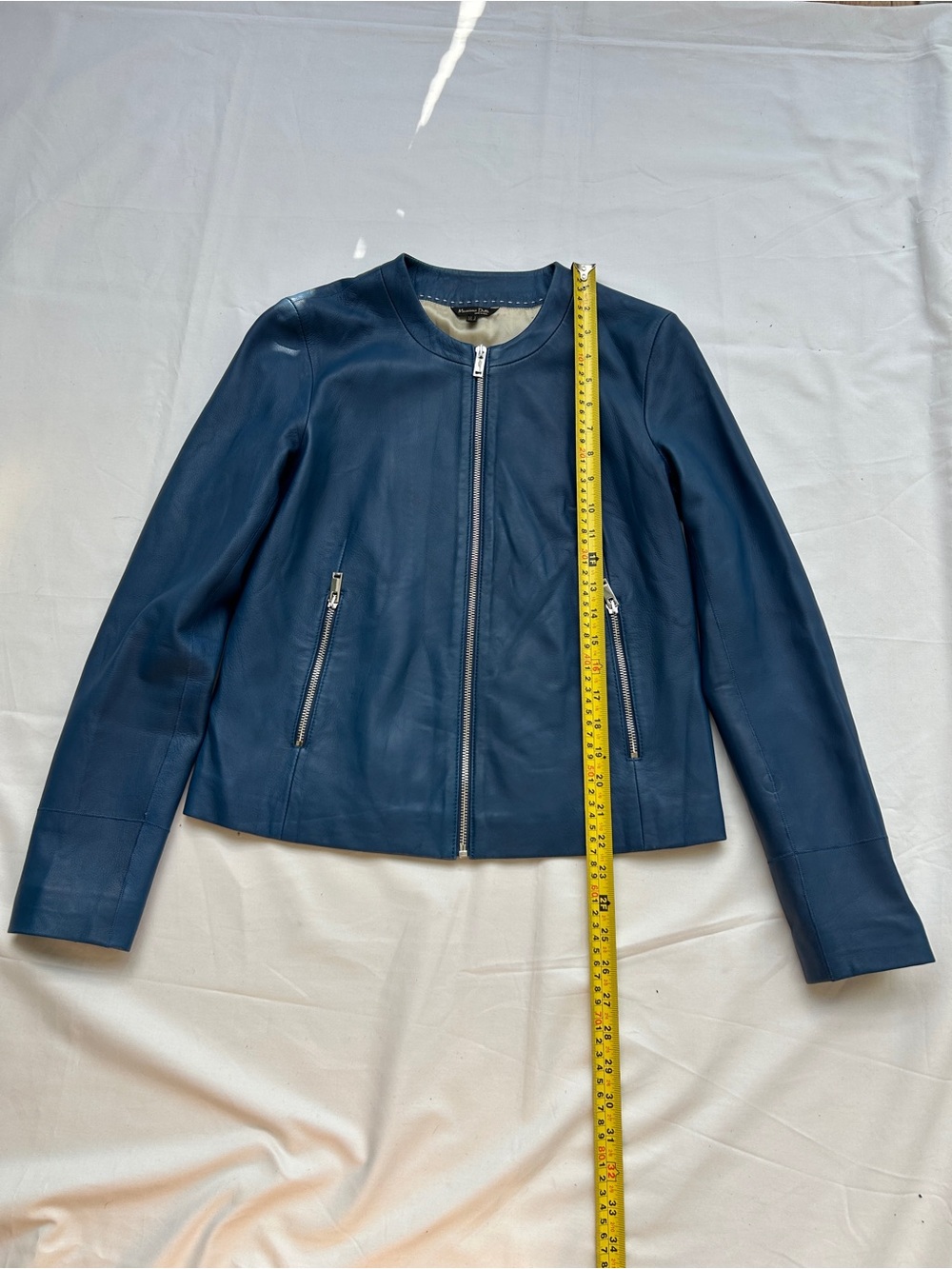 Massimo Dutti Women's Deep Blue Leather Zip Jacket